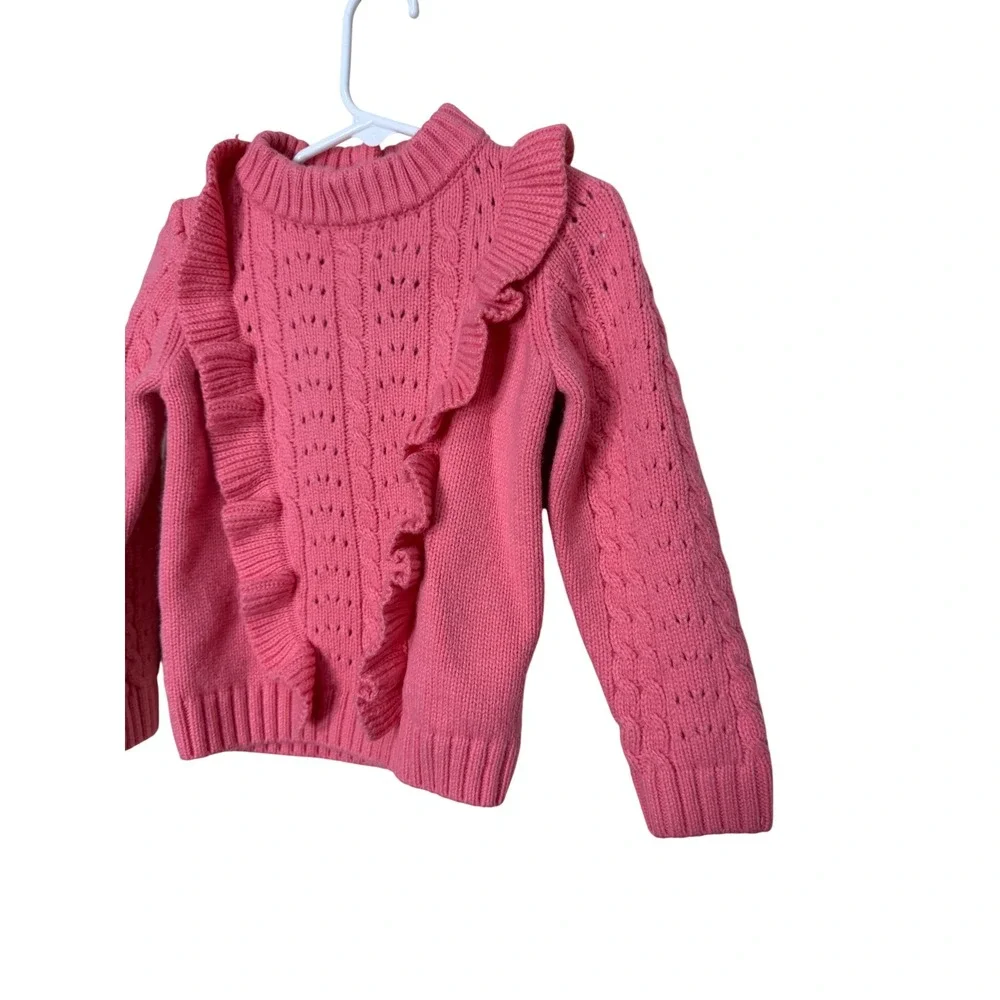 Janie and Jack Girls Pink Cable Knit Ruffle‎ Front Sweater Size 3 Toddler Winter